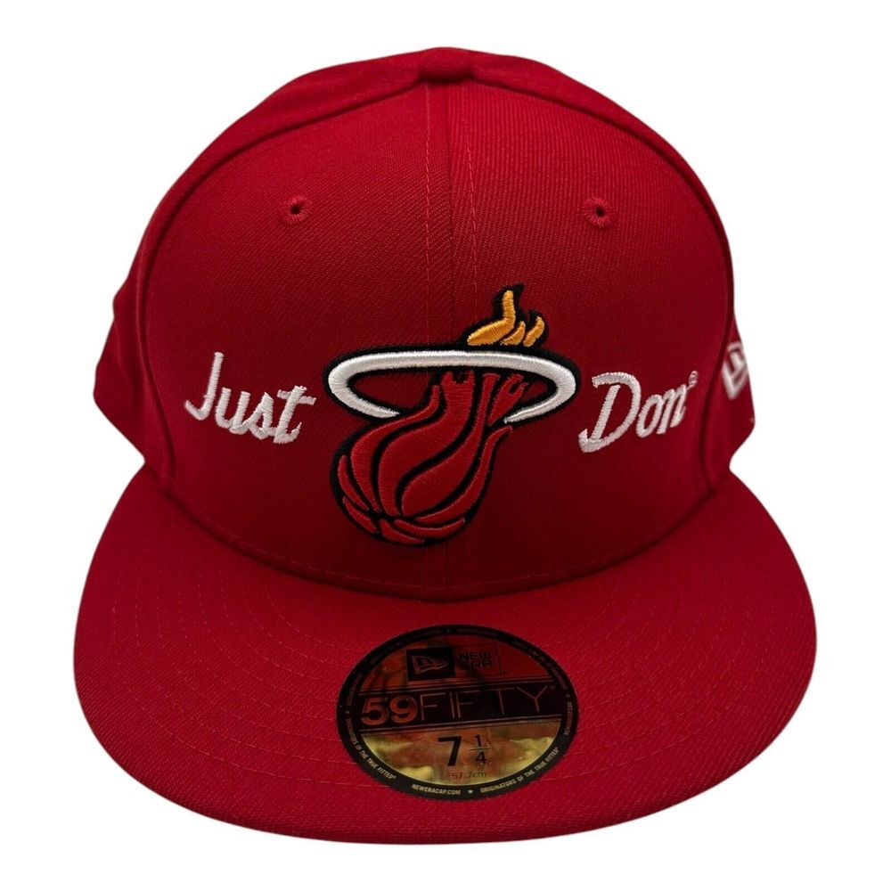 New Era X Just Don Miami Heat Hat Cap Sz 7 1/4 Red 59Fifty Fitted NBA Basketball